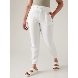 Athleta Cabo Linen Jogger Pants White Drawstring Zippered Pockets Womens Size 14